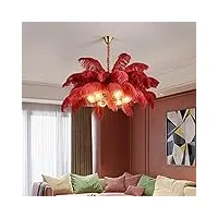jdkc- lampe à suspension plume d'autruche lampe de lustre moderne nordique base e14 lampe suspendue au plafond creativity pour la salle à manger de l'hôtel de chambre à coucher (color : red)