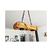 solenzo - lustre suspension en bois et corde style industriel rustique campagne chic 2 ampoules (e27)