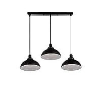 petites ecrevisses suspension luminaire 3 lampes vintage lustre abat-jour noir industriel led en métal 20cm e27 éclairage lampe de plafond (noir - avec une barre)