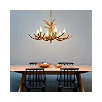 fetcoi lustre rétro avec bois de cerf antler - lampe avec ampoule - style vintage - 6 lumières - pour bar, café, lustre, salon, bar, café, marron