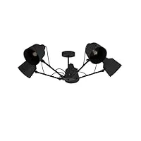 eglo plafonnier basurtu avec 5 spots orientables, luminaire au style scandinave en métal noir, lampe de plafond pour salon et chambre à coucher, douille e27