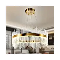 chandelier en cristal d’or moderne pendentif light, dimmable lampe ronde en cristal de luxe, pour le salon, la salle à manger, la chambre, le restaurant, Ø60 cm