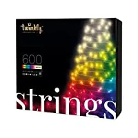 twinkly strings - guirlande lumineuse à led avec 600 rgb + led blanc chaud pur - décorations de noël pour l'intérieur et l'extérieur - contrôlée par app, fil noir, 48m