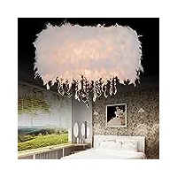 lustre en plumes en cristal pendentif en plumes blanches plafonnier plafonnier, romantique et luxe pour salon, salle à manger, 50cm / 19.8inch