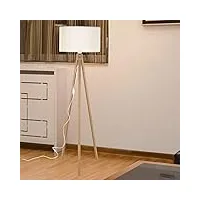 lampe sur pied stylé lampadaire trépied mdf pvc textile douille e27 hauteur 136 cm bambou crème