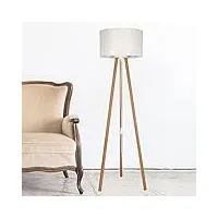 lampadaire stylé trépied lampe sur pied mdf pvc textile douille e27 hauteur 136 cm bambou crème