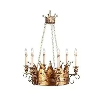 usifaz simple décoration vintage king crown candélabre lustre conte de fées design plafond en métal doré lampe suspendue intérieur 6 lumières restaurant droplight cuisine Îlot suspension lanterne disp