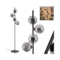lampadaire remaisnil, lampadaire moderne en métal/verre noir/fumé, lampe de sol moderne au design rétro/vintage avec interrupteur à pied sur le câble, 4 flammes, 4 x g9, ampoule(s) non incluse(s)