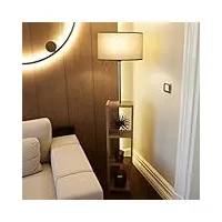 lux.pro lampadaire stylé avec Étagère intégrée 3 niveaux de stockage lampe sur pied design mdf métal tissu douille e27 hauteur 150 cm effet bois noir beige