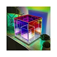 reotel lampe de table acrylique cube coloré, lampe de table cube multicolore 3d, décoration de bureau colorée à led, moderne lampes de table d'ambiance personnalisées pour lampe de chevet,l