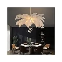 zehuilt lustre moderne en plumes avec abat-jour en poils d'autruche lampe suspendue de luxe avec prise g9 luminaire décoratif pour chambre à coucher, salon et salle à manger