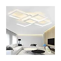 qiaomao luminaire plafonnier led dimmable salon lustre avec telecommande, 120w moderne plafond chambre lampe, plafonnier rectangulaire, boîte de jonction centrale Éclairage intégré, blanc, 140cm