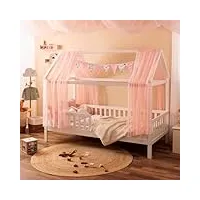 alcube kit de décoration de lit de maison avec baldaquin, fanion sans guirlande lumineuse pour lits jusqu'à 2 m de long, rose, pour garçons et filles, décoration pour chambre d'enfant