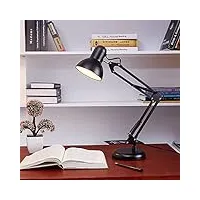 inbekea lampe de bureau rétro led à bras pivotant, lampe d'architecte en métal, lampe de travail de table réglable, lampe de chevet, support d'ampoule à vis e27 sans ampoule, noir (bl