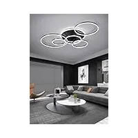 plafonnier led moderne plafond de salon à intensité variable avec éclairage intérieur design acrylique en métal télécommandé lustre chambre coucher rond simple 6 anneaux (noir, 110cm)