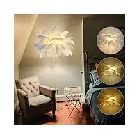 lampadaire led, lampadaires pour salon chambre à coucher, lampe sur pied moderne de luxe en plumes d'or, décoration d'intérieur gothique noire, 170 cm de haut, 3 couleurs à intensité variable (blanc)