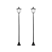 outsunny lot de 2 luminaires extérieurs lampadaire sur pied solaire lampadaire lanterne classique led 60 lm max. dim. 26l x 26l x 177h cm noir