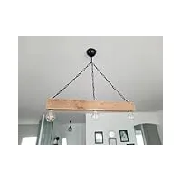 solenzo - lustre suspension en bois style industriel - rustique - campagne chic - 3 ampoules (e27)