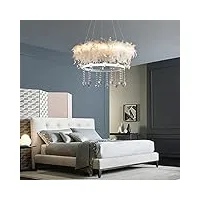 osbele lampe à suspension nordique en plumes, lampe de plafond romantique moderne, lustre à abat-jour en cristal de plumes d'art créatif blanc/rose pour chambre de fille, chambre à coucher, salon,