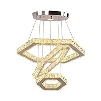 3 anneaux ronds led lustre luminaires lustres en cristal modernes bricolage pendentif éclairage en acier inoxydable réglable lustre plafonnier pour salle à manger chambre salon (blanc froid) [énergie