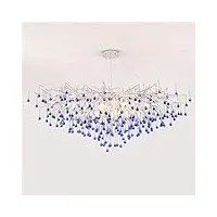 lustre moderne, lustre en cristal bleu, éclairage de branche d'arbre, goutte de pluie givrée, grand îlot de cuisine rectangulaire, luminaire suspendu pour haut plafond, salle à manger, foyer (l100 cm