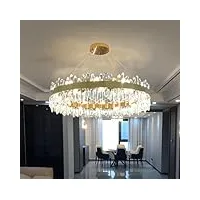 lustre led rond moderne en cristal, finition dorée, luxueux, luminaire suspendu, 3 couleurs, pour le salon, 23.5 pouces