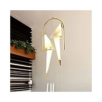 lustre d'oiseau à 2 lumières, pendentifs de grue en papier doré, abat-jour en pvc créatif nordique avec oiseau de grue en papier avec piédestal, cordon de suspension réglable pour salle à manger, cham