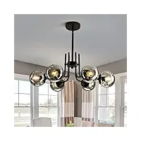 lustre spoutnik en forme de globe en verre à 6 lumières, plafonnier moderne en métal noir, lustre semi-encastré pour salon, salle à manger, chambre à coucher, ferme, cuisine