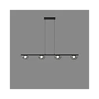 suspension linéaire à 4 lumières led à intensité variable pour îlot de cuisine, 3 lumières en verre gris fumé, long lustre chromé pour salle à manger, ferme, suspension noire à suspendre (4 lumières