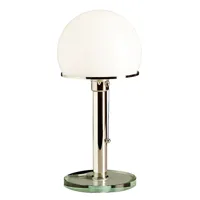 tecnolumen - lampe de table wagenfeld wg 25 gl - opalin/abat-jour ø18cm verre opale soufflé/h 36cm/pied verre ø15,2cm/structure laiton nickelée