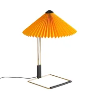 hay - lampe de table led matin s - jaune pantone 109 u/coton/pvc/abat-jour ø30cm/h 38cm/base 17,4x17,4cm/laiton poli/touch-interrupteur-gradateur/220l