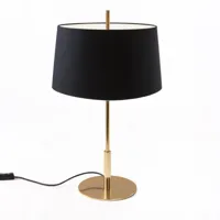 santa + cole - lampe de table diana - noir/abat-jour lin/h x ø 78x45cm/pied ø25cm/structure or brillant/2xled e27-e26/230v 50-60hz/12w/1521lm/2700k/di
