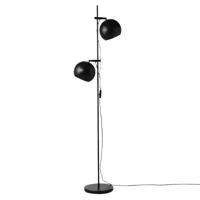 frandsen - lampadaire ball double - noir/mat/2x abat-jour ø18cm/lxpxh 24x45x149cm/cable étoffe noire 280cm avec interrupteur