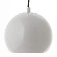 frandsen - suspension ball brillant ø18cm - gris pâle/abat-jour h16cm blanc intérieur/baldaquin noir hxø 2,5x11,5cm/cable étoffe noire 200cm
