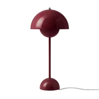 &tradition - lampe de table flowerpot vp3 - prune foncée/brillant/h x ø 50x23cm/câble transparent avec interrupteur 200cm
