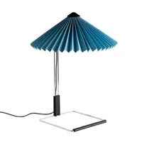 hay - lampe de table led matin s acier poli - bleu placide/coton/pvc/abat-jour ø30cm/h 38cm/base 17,4x17,4cm/acier poli...
