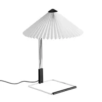 hay - lampe de table led matin s acier poli - blanc/coton/pvc/abat-jour ø30cm/h 38cm/base 17,4x17,4cm/acier poli miroir/touch-interrupteur-gradateur/2