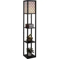 homcom lampadaire lampe sur pied moderne avec étagères ouvertes à 4 niveaux grand écran de rangement et noir abat-jour tissu motif nid d'abeille mdf