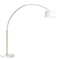 lampe à arc en laiton avec abat-jour en tissu blanc blanc 50 cm - xxl