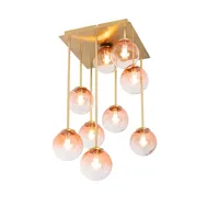 plafonnier art déco or avec verre rose 9 lumières - athènes