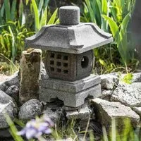 lanterne de jardin japonais en pierre de lave 40 cm - wanda collection - toro - gris - electrique - extérieur