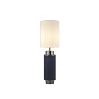 searchlight flask lampe de table 1 lumière, lin bleu, abat-jour nickel noir et blanc