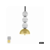 lampe de suspension en béton - bosfor concrete  blanc - citron  3 balles  led 14w