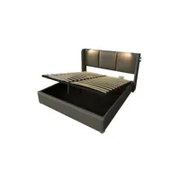 lit coffre en simili-cuir avec tête de lit réglable, charge usb et lampe de lecture 160 x 200 cm (matelas non inclus)-gris