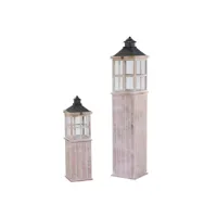lanterne rectangulaire en bois blanchi 1-2 cm27x27h135