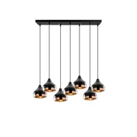 suspension 7 lampes alignées lectio 88cm métal noir et or rose