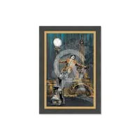 cadre en bois avec impression en pvc vernis l'homme, le lampadaire et la tour eiffel - noirdorée - 60 x 90 cm - romaric