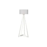 lampadaire trépied avec abat-jour en tissu bois gris blanc ø 50 cm e27 scandinave flora salon lampadaire tripod démontable
