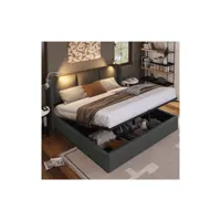 lit double avec rangement et lampe de lecture intégrée, 160x200 gris moselota