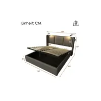 lit coffre en simili-cuir avec tête de lit réglable, charge usb et lampe de lecture 160 x 200 cm (matelas  inclus)-gris